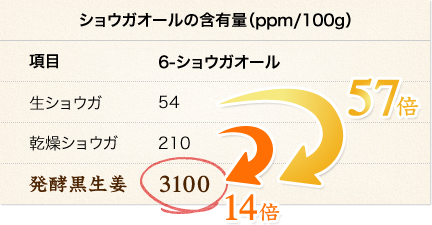 ショウガオールの含有量（ppm/100g）